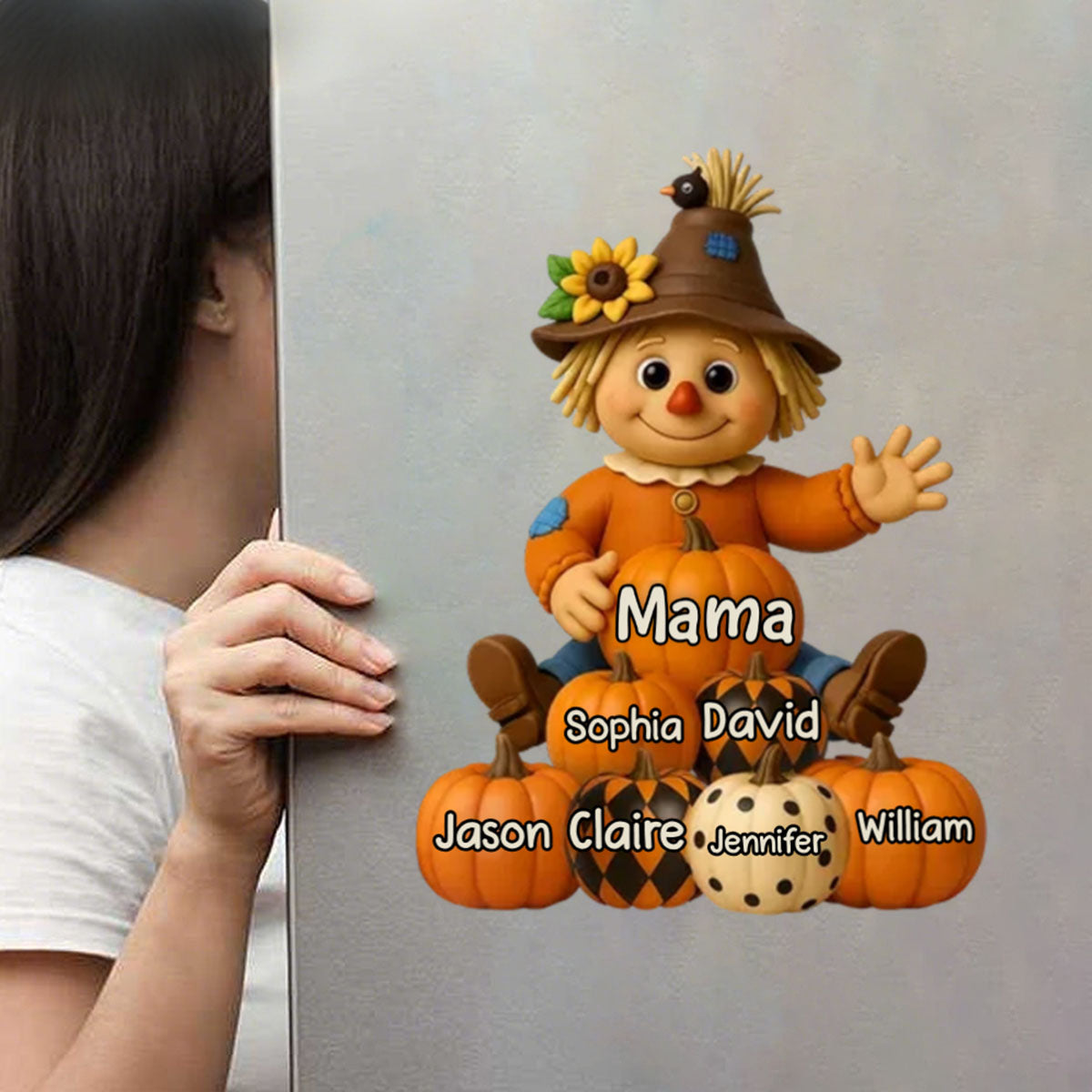 Fall Season Grandma Scarecrow Grandkids Pumpkins Personalized Decal