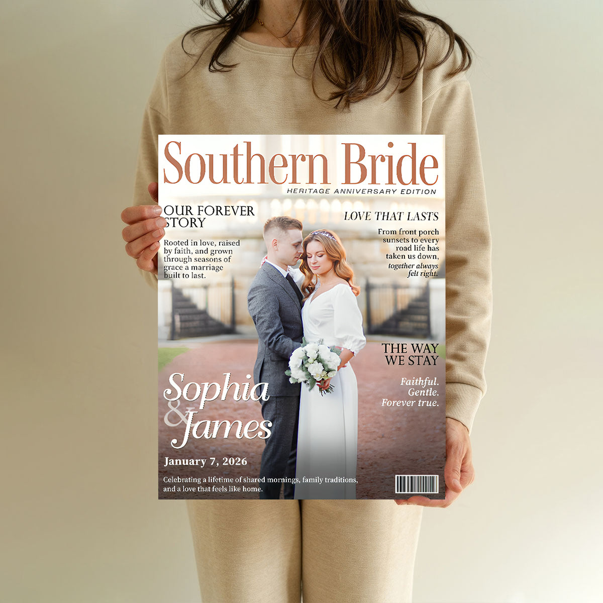 Southern Bride Magazine Cover, Personalized Wedding Canvas, Timeless Southern Love Keepsake