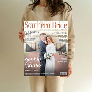 Southern Bride Magazine Cover, Personalized Wedding Canvas, Timeless Southern Love Keepsake