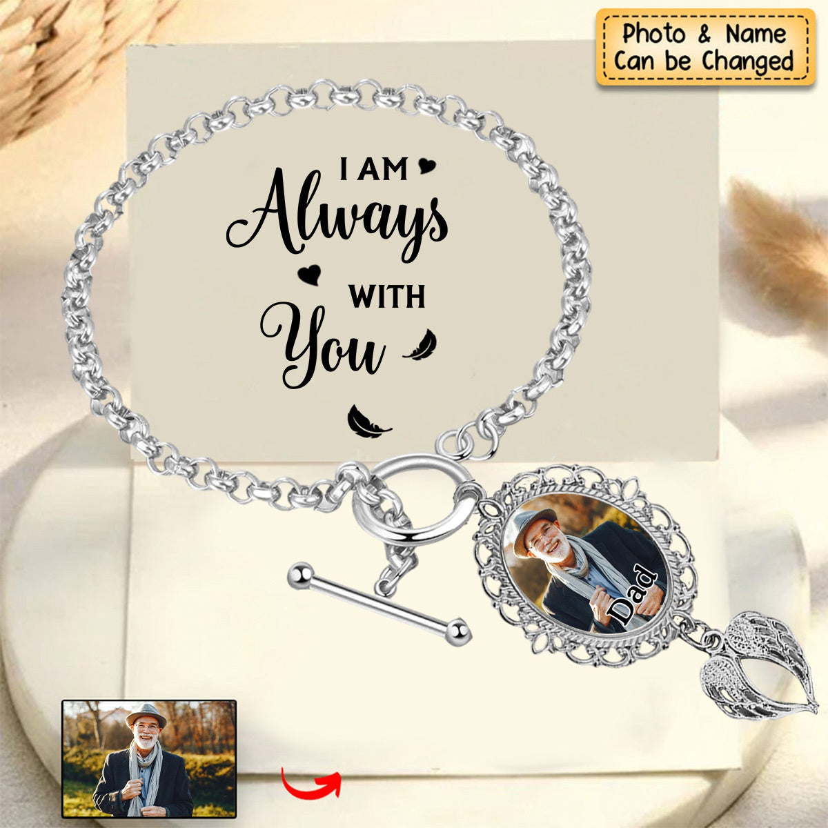 Personalized Angel Wing Upload Photo Memorial Bracelet