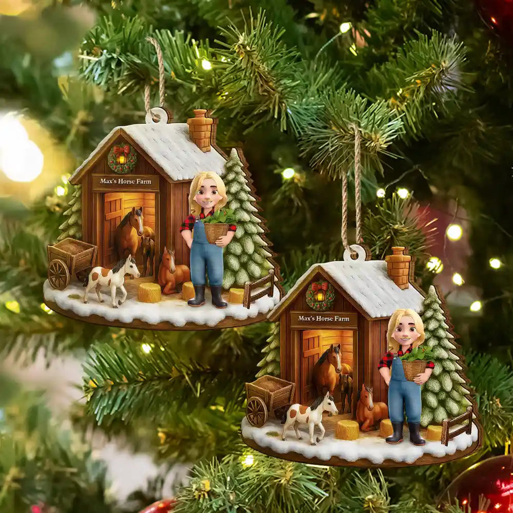 Christmas Horse Farm - Personalized Custom Shaped Wooden Ornament