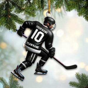 Custom Name and Number Ice Hockey Ornament, Christmas Gift Decoration