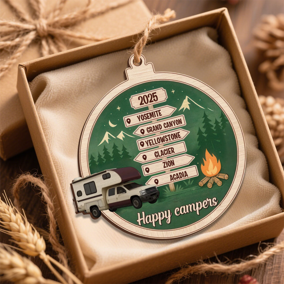 Camping Woodland Adventure - Personalized Wooden Ornament, Camping Gift