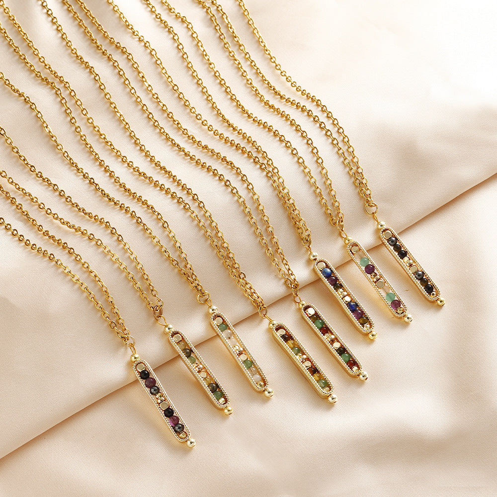 Small Stone Bead Pendant Card Necklace, Amethyst Collar Chain