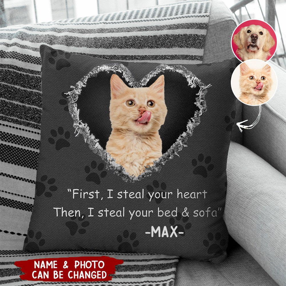 Personalized Custom Photo Dog Cat Steal Your Heart Pillow- Gift For Pet Lovers