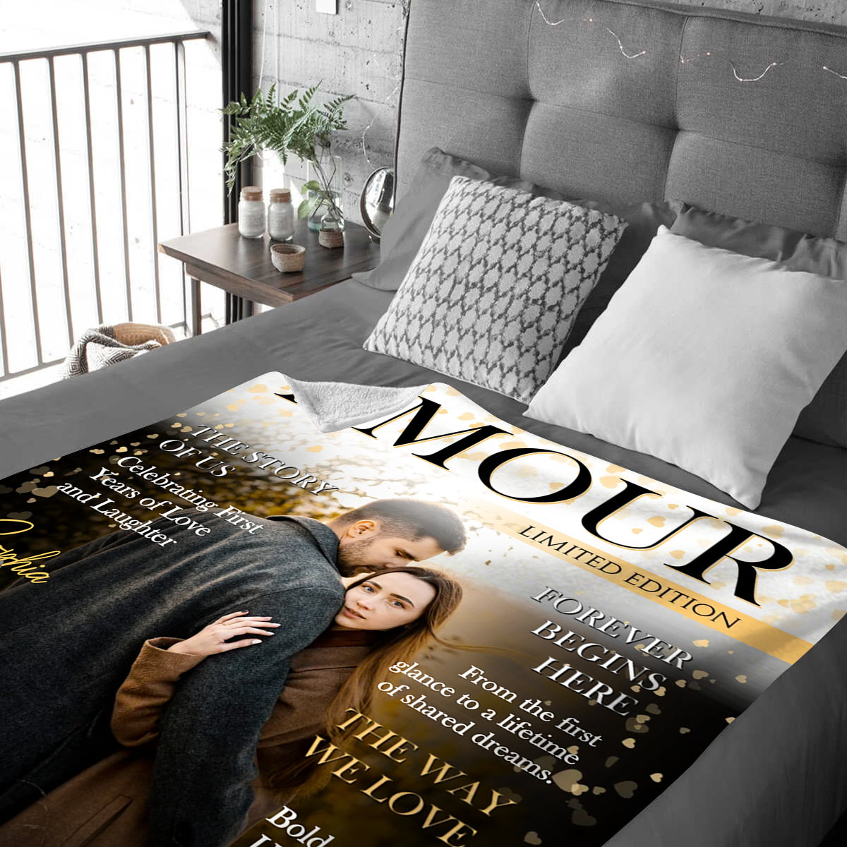 Personalized Amour Magazine Cover, Custom Couple Newspaper Blanket, Romantic Love Story Gift