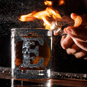 Skull Name Initial Letter - Personalized Whiskey Glass