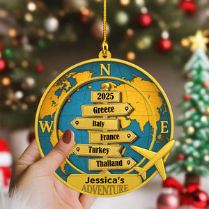 Destinations Of 2025 Personalized Double Layer Wood Ornament, Gift For Travel Enthusiasts