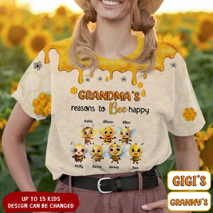Personalized Grandma's Reasons To Bee Happy All-over Print T Shirt