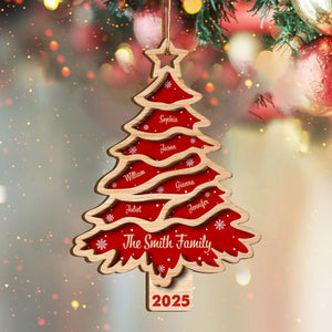 Christmas Tree Family Bestie Custom Names- Personalized 2-Layered Wooden Ornament