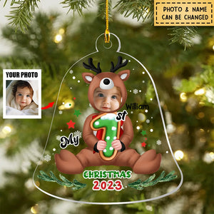 Personalized Baby Reindeer Upload Photo My 1st Christmas Acrylic Ornament