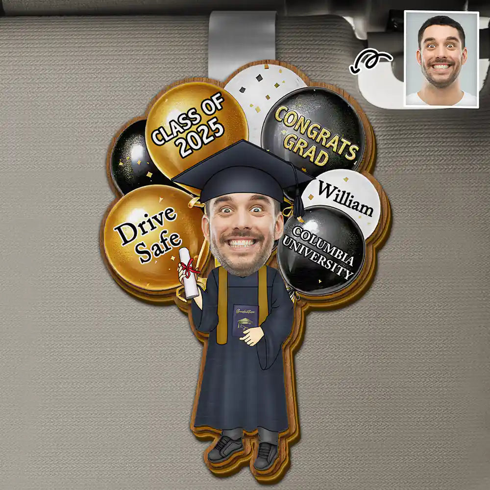 Custom Grad Car Visor Clip - Photo & Name Safe Driving Gift for 2025 Grads