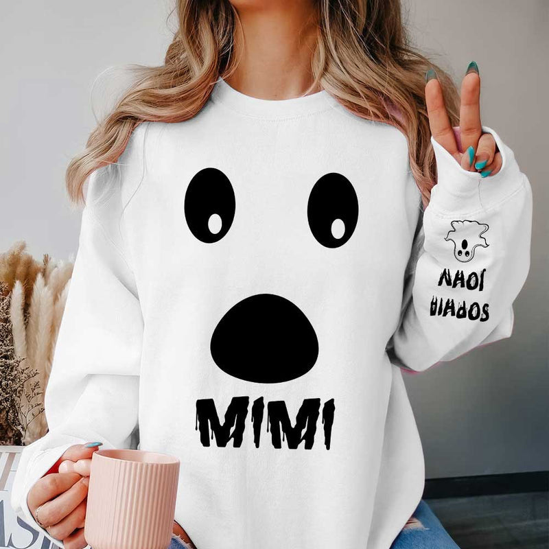 Spooky Ghost Face Grandma Mom Custom Kids Name Personalized Sweatshirt