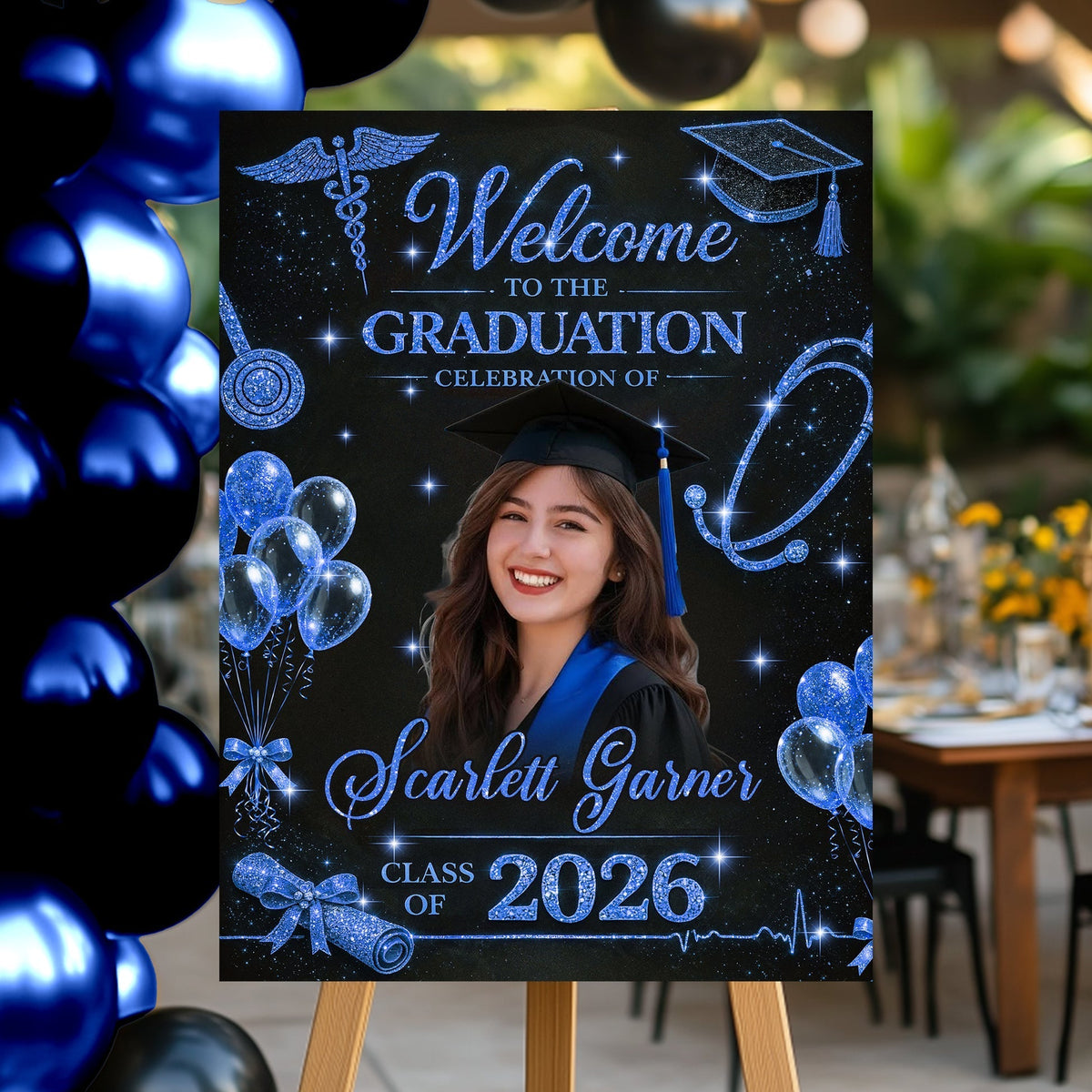 Glitter Nurse RN Personalized Graduation Welcome Sign - Custom Photo Welcome Sign - Graduation Gifts