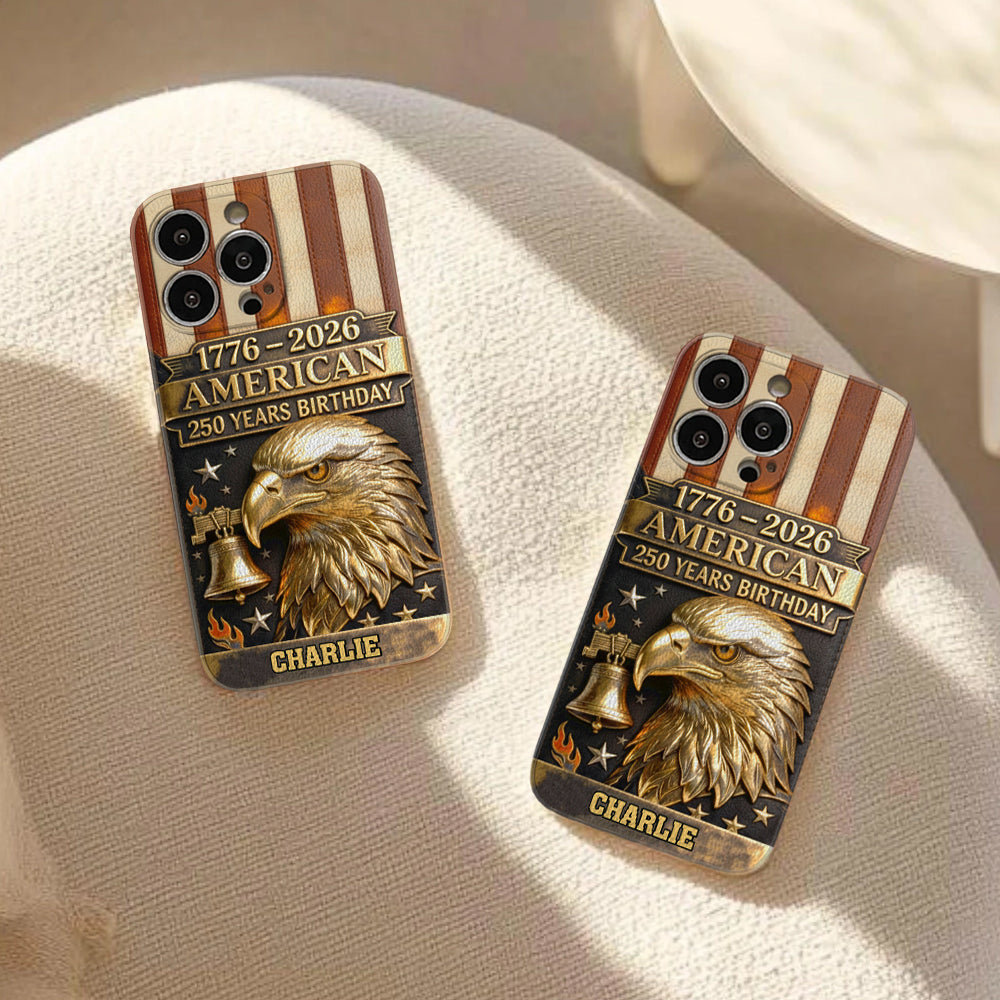 250th Anniversary - Personalized Bald Eagle Leather Phone Case