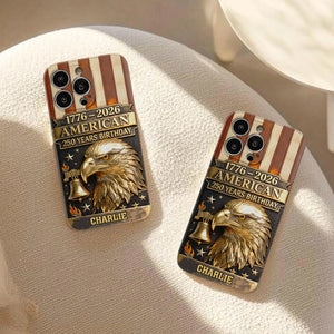 250th Anniversary - Personalized Bald Eagle Leather Phone Case