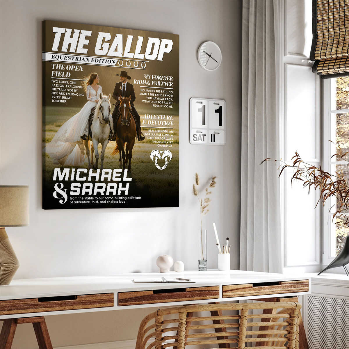 Horse Lover Couple Gift, Personalized Horse Magazine Cover Canvas, Custom Equestrian Anniversary Photo Canvas