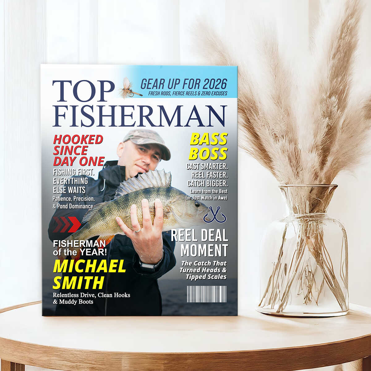 Custom Fishing Magazine Cover, Personalized Fishing Gifts for Men, Fly Fishing Gifts for Him, Fishing Dad Gift, Angler Funny Fisherman Gift