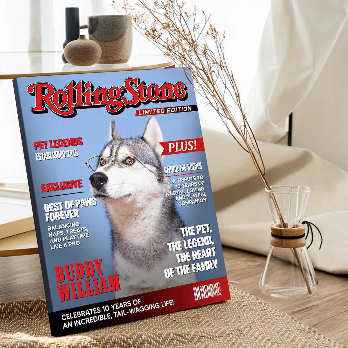 Pet Rolling Stone Magazine Cover, Custom Pet Portrait Photo Canvas, Personalized Dog Lover Gift