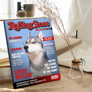Pet Rolling Stone Magazine Cover, Custom Pet Portrait Photo Canvas, Personalized Dog Lover Gift