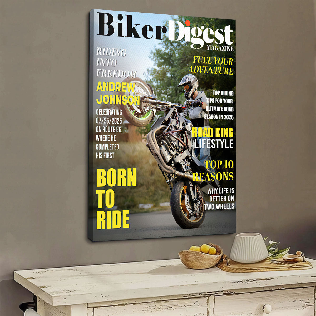Biker Digest Magazine Personalized Canvas Poster, Custom Motorcycle Magazine Cover Photo, Unique Biker Gift For Him