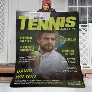 Personalized Tennis Magazine Cover Blanket,--Tennis Player Gift, Unique Gifts For Tennis Player, Tennis Lover Gifts, Tennis Gifts