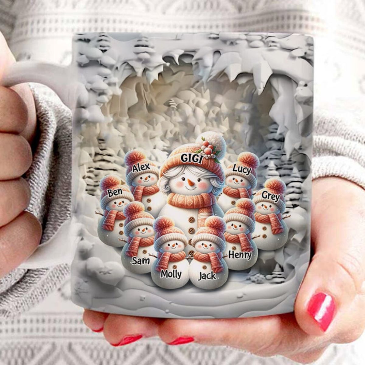 Snowy Christmas Grandma Snowman With Cute Snowman Kids Personalized Mug