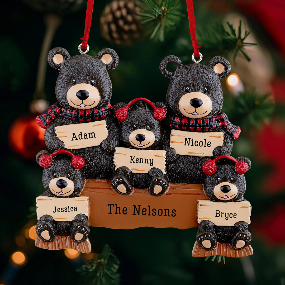 Holiday Bear Family Christmas Gift Personalized Ornament
