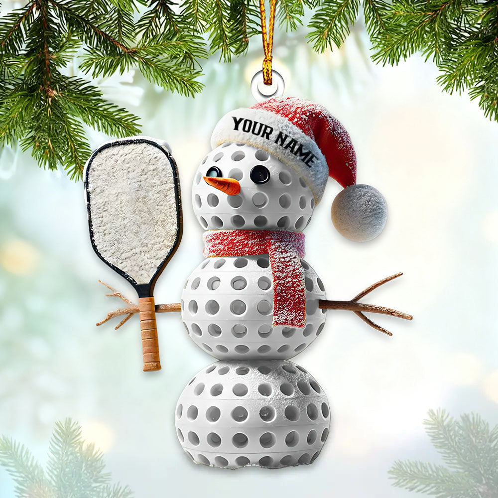 Personalized Custom Name Pickle Ball Snowman Ornament