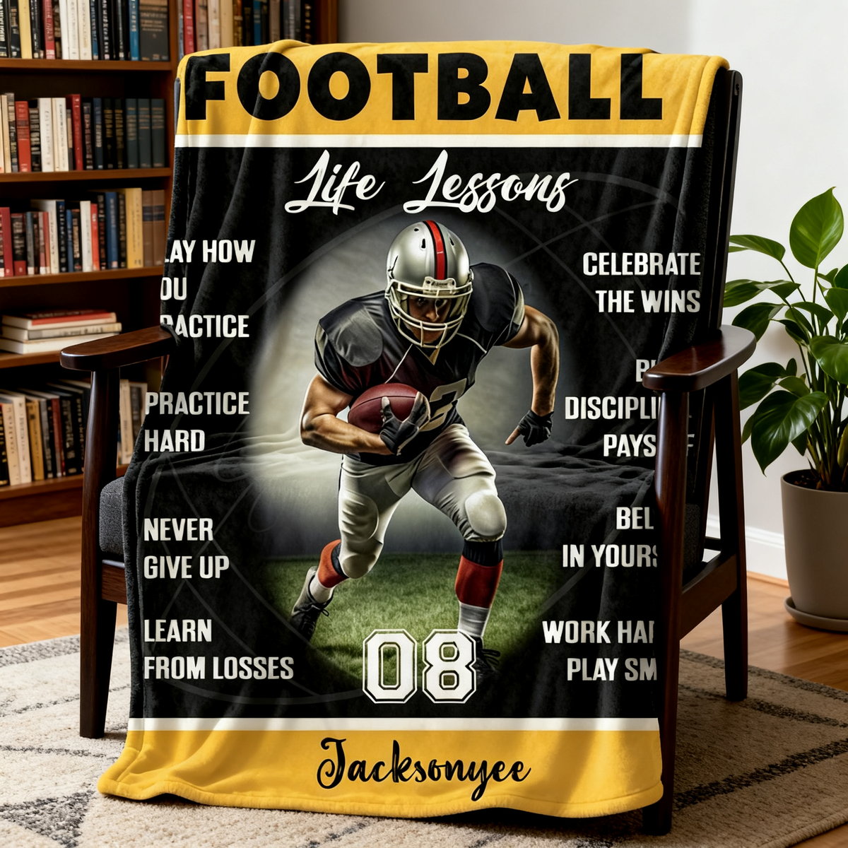 Personalized Football Life Lessons Blanket – Gift for American Football Player, Custom Photo Sport Blanket