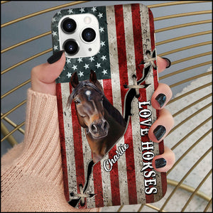 Personalized Phone Case Love Horse Breeds American Flag Patriotic 4th of July