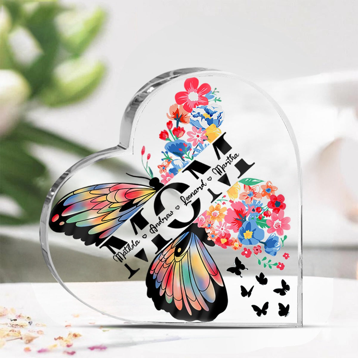 Mom We Love You - Personalized Heart Shaped Acrylic Plaque