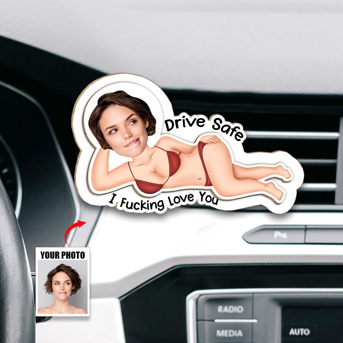 Drive Safe - Funny Gifts For Husband, Wife - Personalized Wooden Photo Car Visor Clip