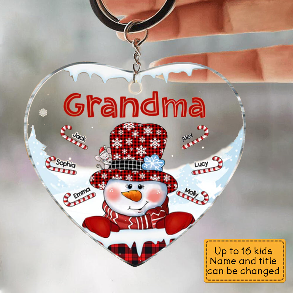 Personalized Grandma Snowman Heart Acrylic Keychain