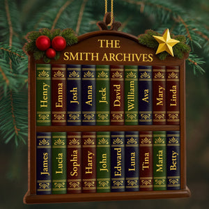 Capture Your Family Story With A Customizable Bookshelf Ornament, Personalized Wood Ornament