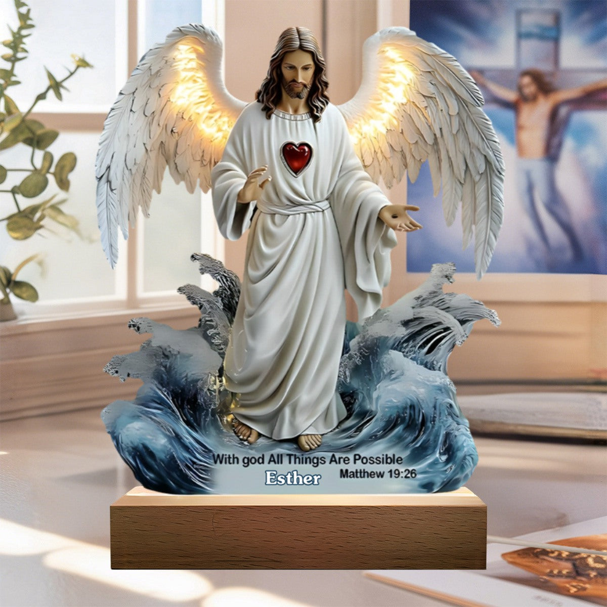With God All Things Are Possible - Personalized Christian Shaped Plaque Light Base