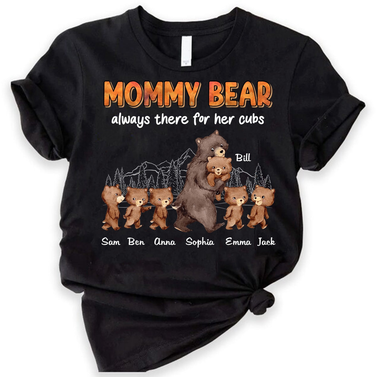 Personalized Mama Bear Always There For Her Cubs Pure cotton T-shirt