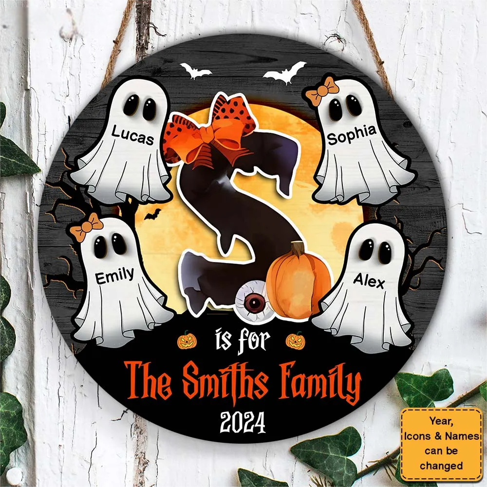 Family Alphabet - Personalized Halloween Round Wood Sign