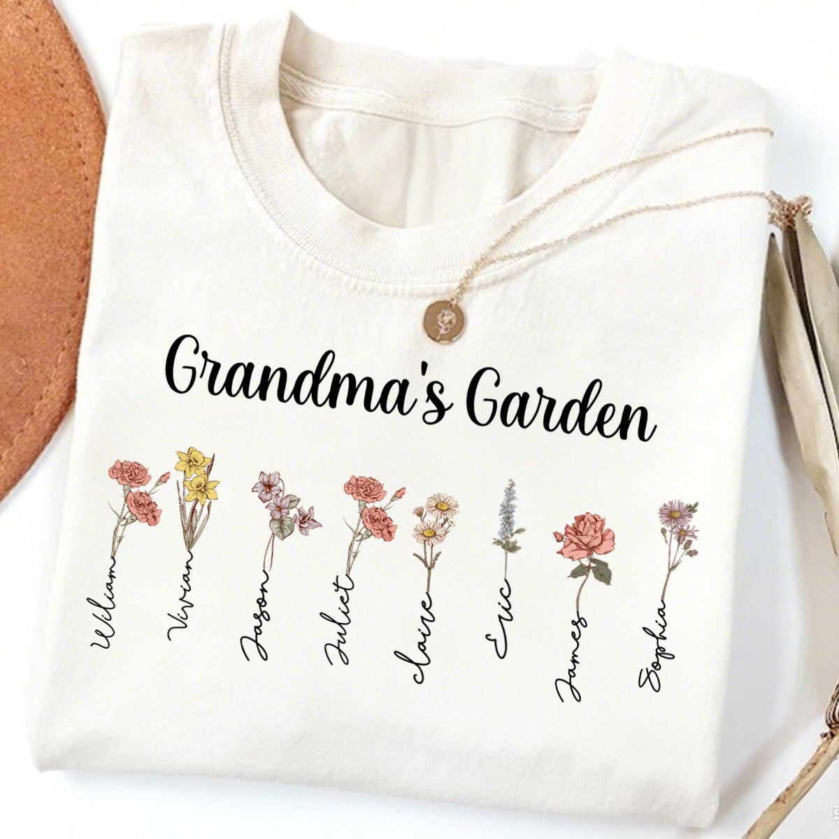 Custom Birth Flowers and Names,  Personalized Mama Garden T-Shirt