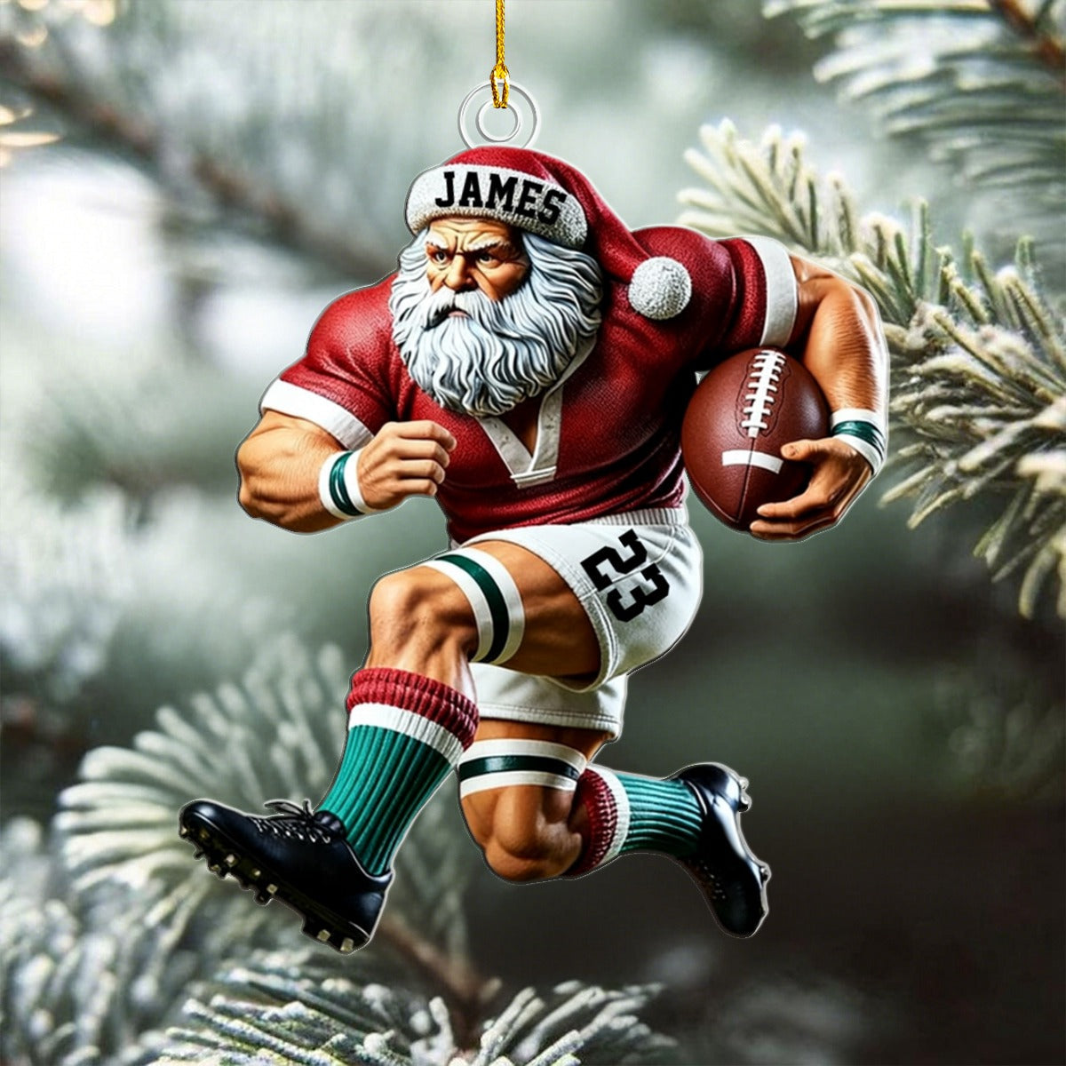 Custom Name American Football Santa Personalized Christmas Ornament