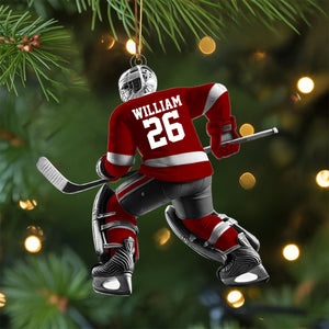 Hockey Player Christmas Ornament, Personalized Ornament