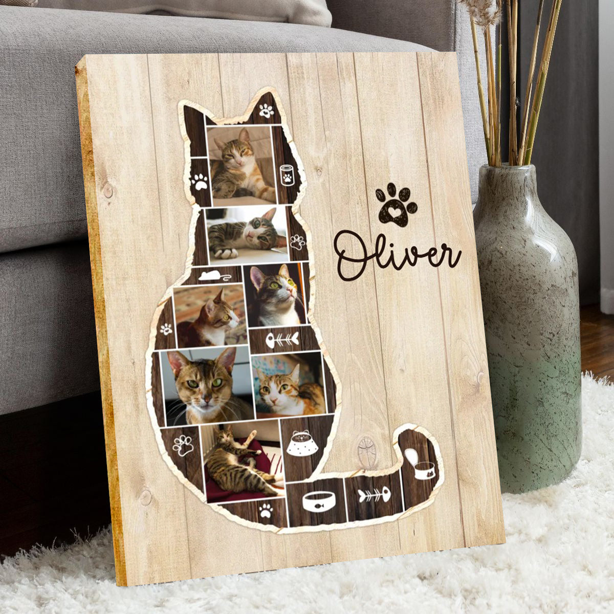 Personalized Cat Photo Collage Canvas, Cat Memorial Gifts, Cat Lover Christmas Gift