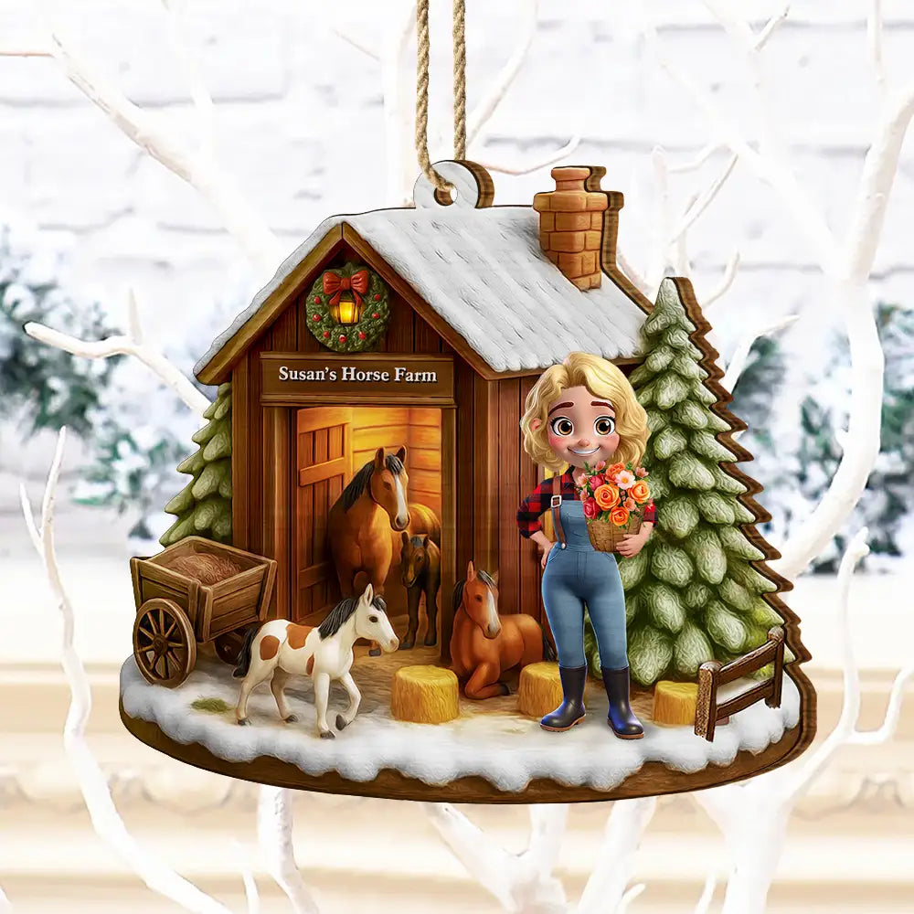 Christmas Horse Farm - Personalized Custom Shaped Wooden Ornament