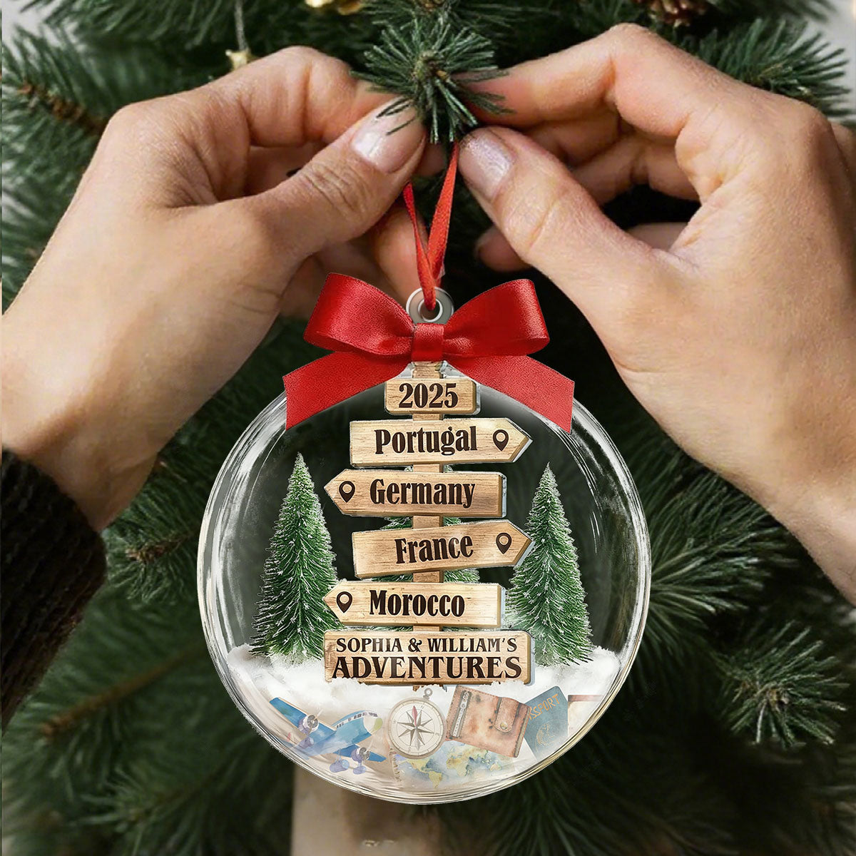 Christmas Ornament Travel Sign Post - Personalized Acrylic Ornament