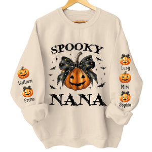 Personalized Sleeve Printed Sweatshirt - Spooky Grandma Mom Halloween Pumpkin
