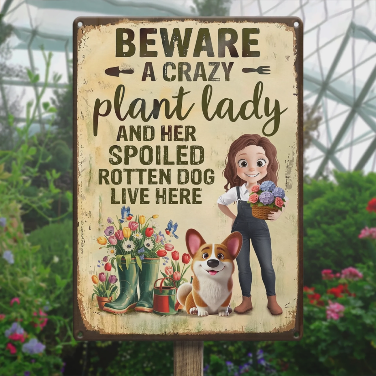 Custom Home Decor Metal Sign - Personalized Garden Gifts For Gardeners, Dog Lovers, Dog Mom - Home Of Plant Lovers