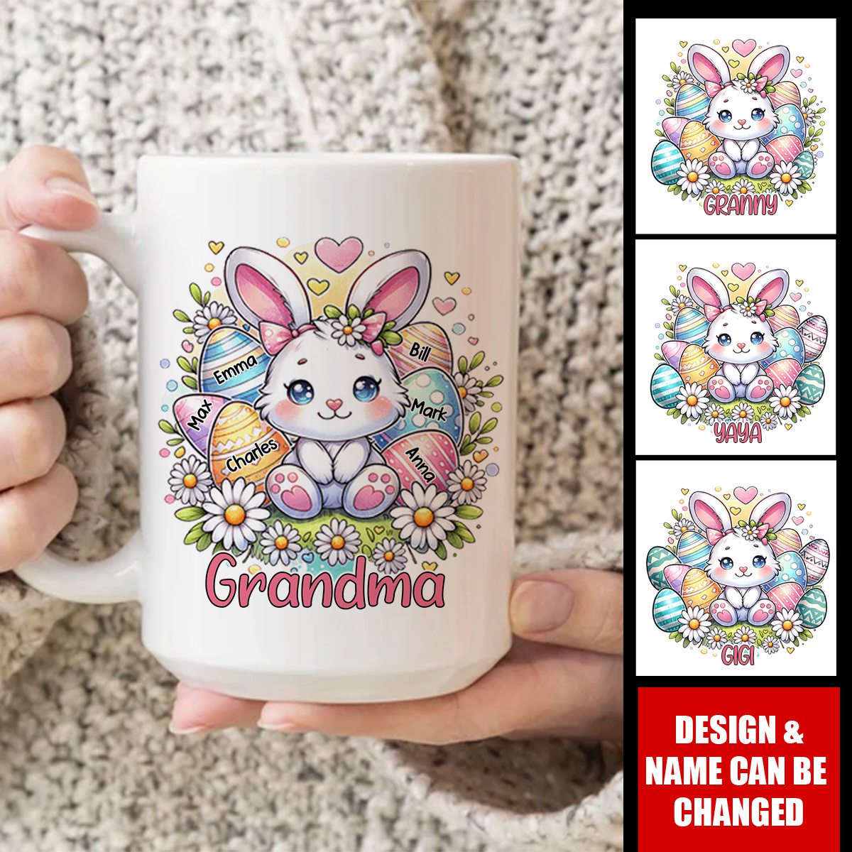 Personalized Cute Easter Bunny Grandma Mom Egg Kids Mug