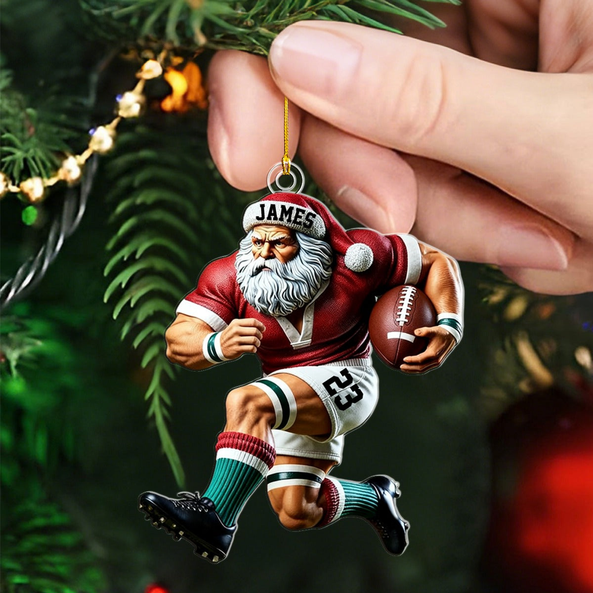 Custom Name American Football Santa Personalized Christmas Ornament