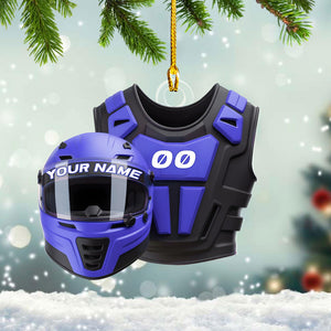 Custom Name Dirt Bike Helmet and Vest Personalized Motocross Christmas Ornament