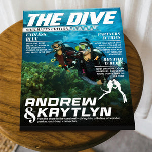Custom Scuba Diver Couple Magazine Cover Canvas, Scuba Diving Magazine Cover, Ocean Lover Canvas Wall Art, Scuba Diving Soulmates Sign